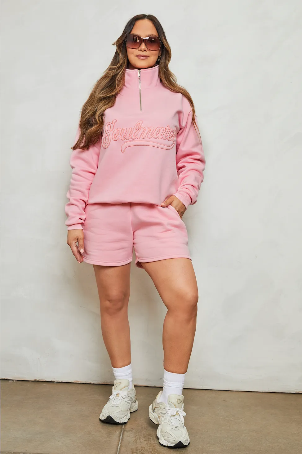 Soulmates half zip sweatshirt in pink