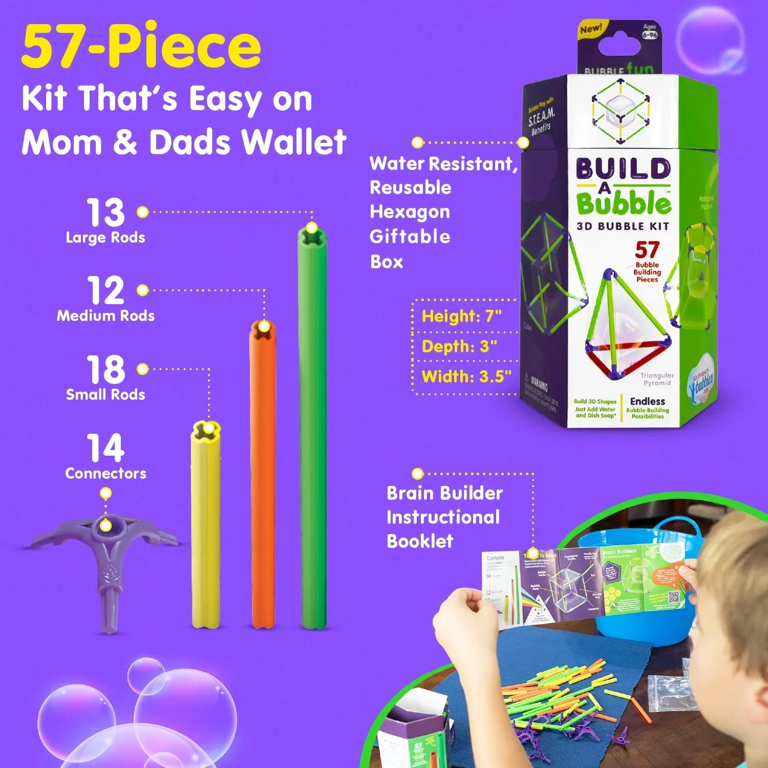South Beach Bubbles Build-A-Bubble 3D Bubble Maker Kit for Kids 6 & Up