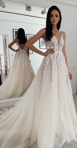 Spaghetti Straps Slit Summer Wedding Dress