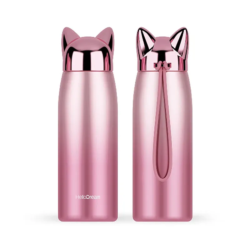 Stainless Steel Thermos with Cat Ears Design Thermocup Insulated Tumbler Vacuum Flask Thermos Coffee Mug Travel Bottle