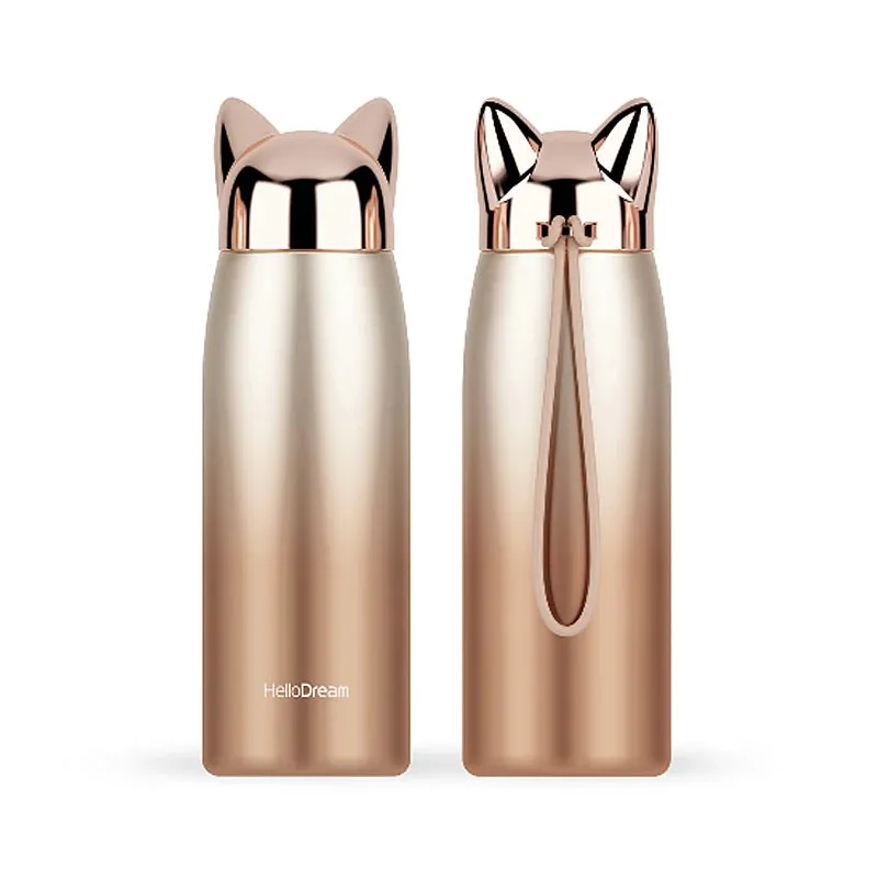 Stainless Steel Thermos with Cat Ears Design Thermocup Insulated Tumbler Vacuum Flask Thermos Coffee Mug Travel Bottle