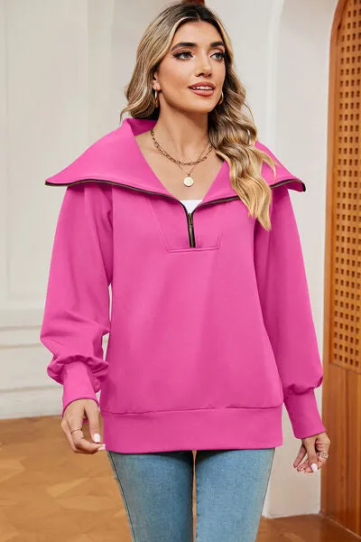 Tezza Half Zip Lantern Sleeve Sweatshirt