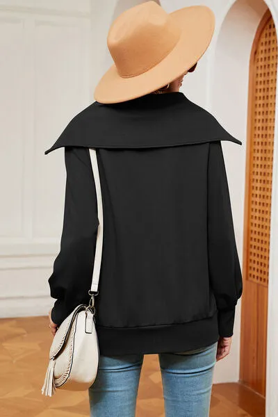 Tezza Half Zip Lantern Sleeve Sweatshirt