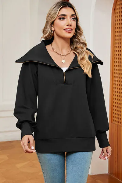Tezza Half Zip Lantern Sleeve Sweatshirt