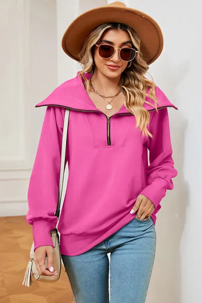 Tezza Half Zip Lantern Sleeve Sweatshirt