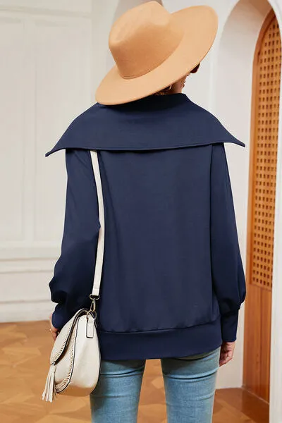 Tezza Half Zip Lantern Sleeve Sweatshirt