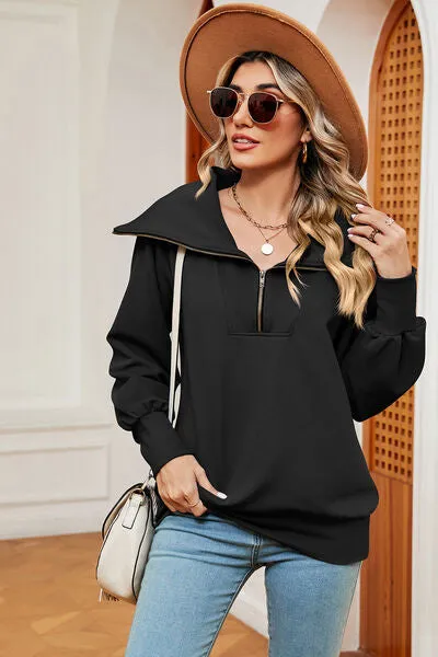 Tezza Half Zip Lantern Sleeve Sweatshirt