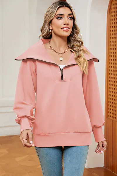 Tezza Half Zip Lantern Sleeve Sweatshirt