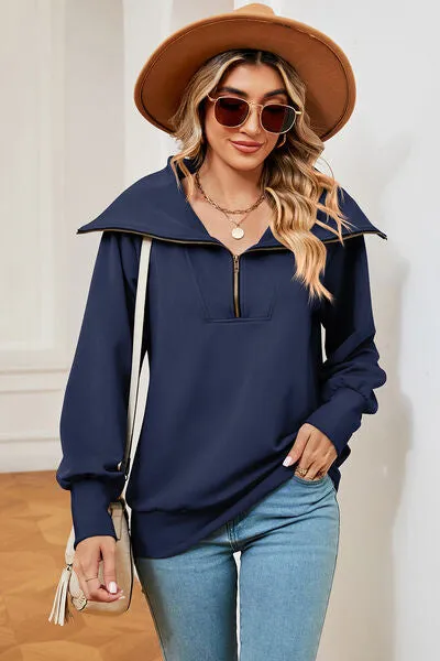 Tezza Half Zip Lantern Sleeve Sweatshirt
