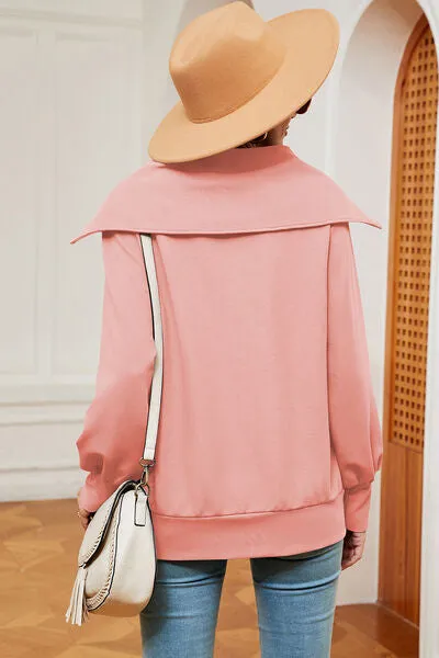 Tezza Half Zip Lantern Sleeve Sweatshirt