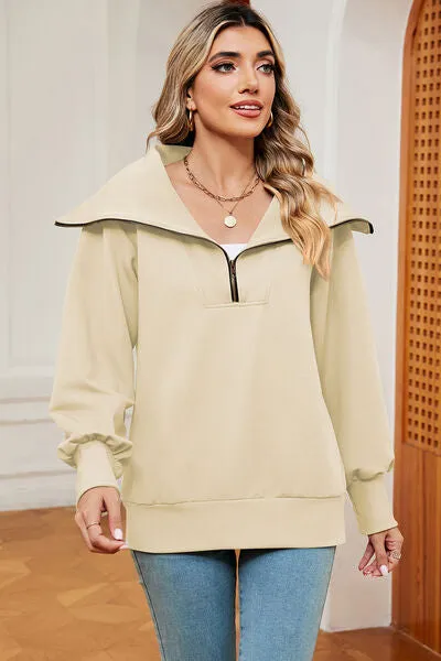 Tezza Half Zip Lantern Sleeve Sweatshirt