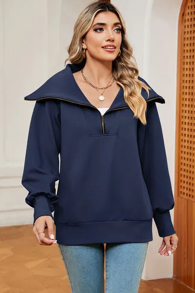 Tezza Half Zip Lantern Sleeve Sweatshirt