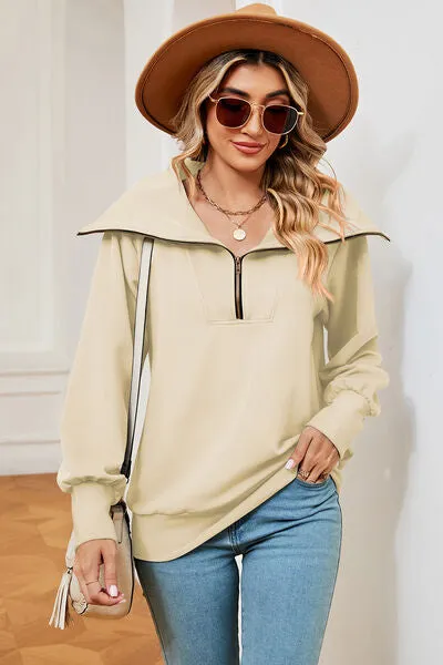 Tezza Half Zip Lantern Sleeve Sweatshirt