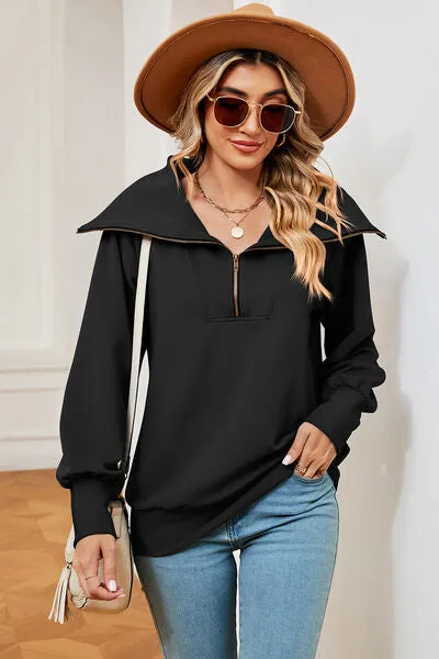 Tezza Half Zip Lantern Sleeve Sweatshirt
