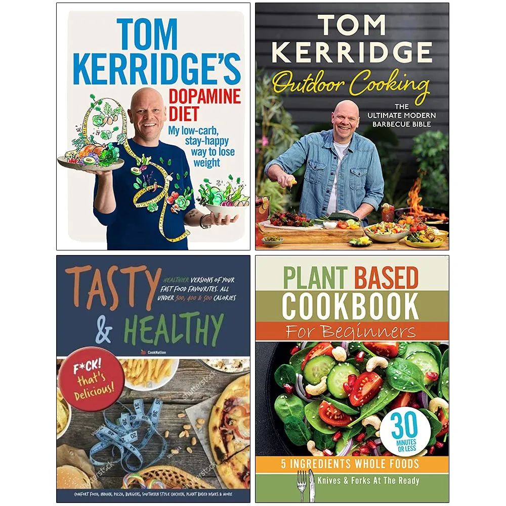 Tom Kerridge's Dopamine Diet, Outdoor Cooking, Tasty & Healthy Fck, Plant Based Cookbook For Beginners 4 Books Collection Set