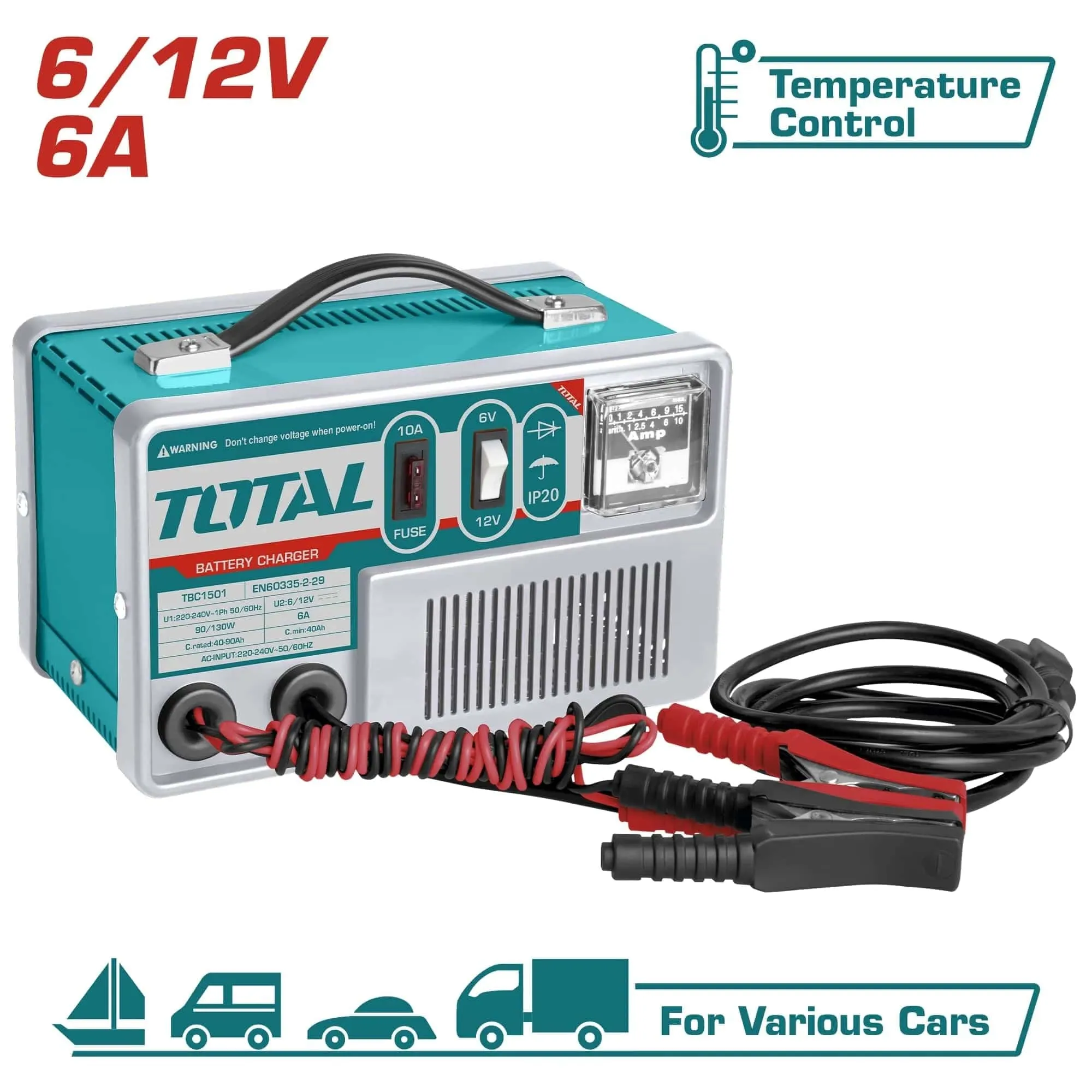 Total Portable Battery Charger 6/12V - TBC1501