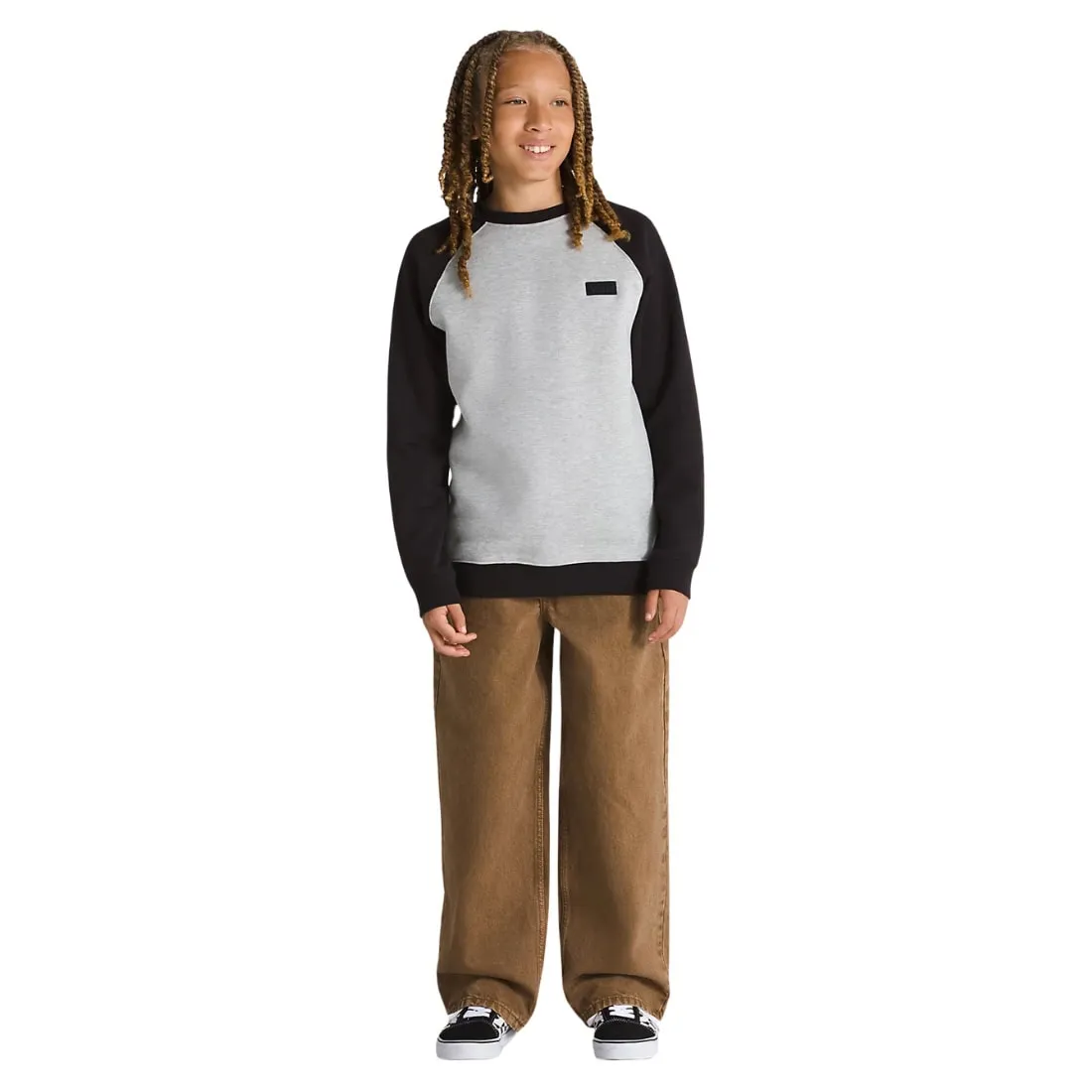 Vans Boys Core Basic Raglan Crew - Black/Cement Heather