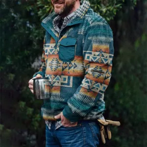 Vintage Warm Pocket Men's Pullover Sweatshirt