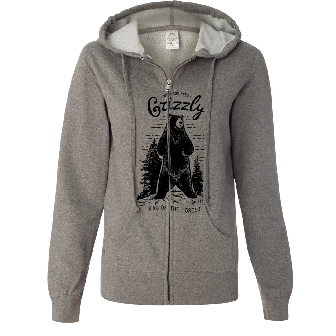 Wild And Free Grizzly Ladies Lightweight Fitted Zip-Up Hoodie