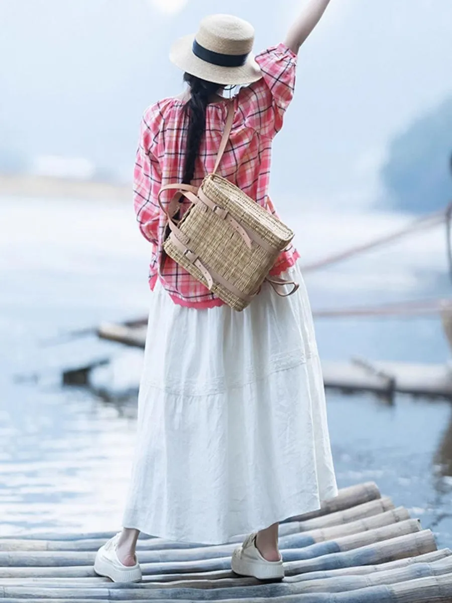 Women Spring Casual Pure Color Linen Skirt
