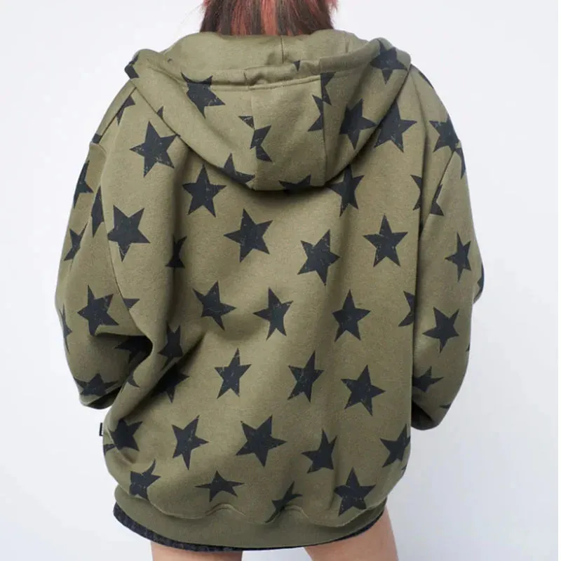 Y2K Vintage Star Oversized Zip-Up Hoodie – Harajuku Goth Streetwear Sweatshirt