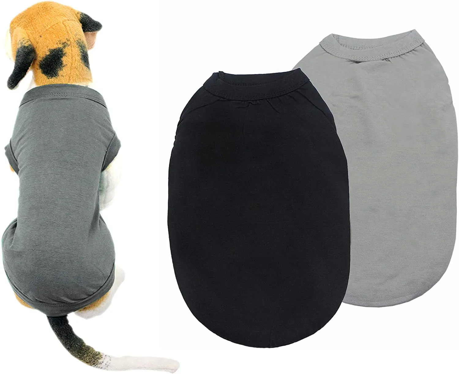 YAODHAOD Cotton Dog Clothes Solid Color Dog T-Shirts Clothes, Cotton Shirts Soft and Breathable, Dog Shirts Apparel Fit for Small Extra Small Medium Dog Cat 2pcs (M, Black Grey)