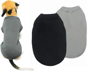 YAODHAOD Cotton Dog Clothes Solid Color Dog T-Shirts Clothes, Cotton Shirts Soft and Breathable, Dog Shirts Apparel Fit for Small Extra Small Medium Dog Cat 2pcs (M, Black Grey)
