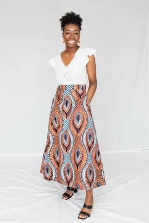 Yemi - Long Maxi skirt in Turquoise and orange